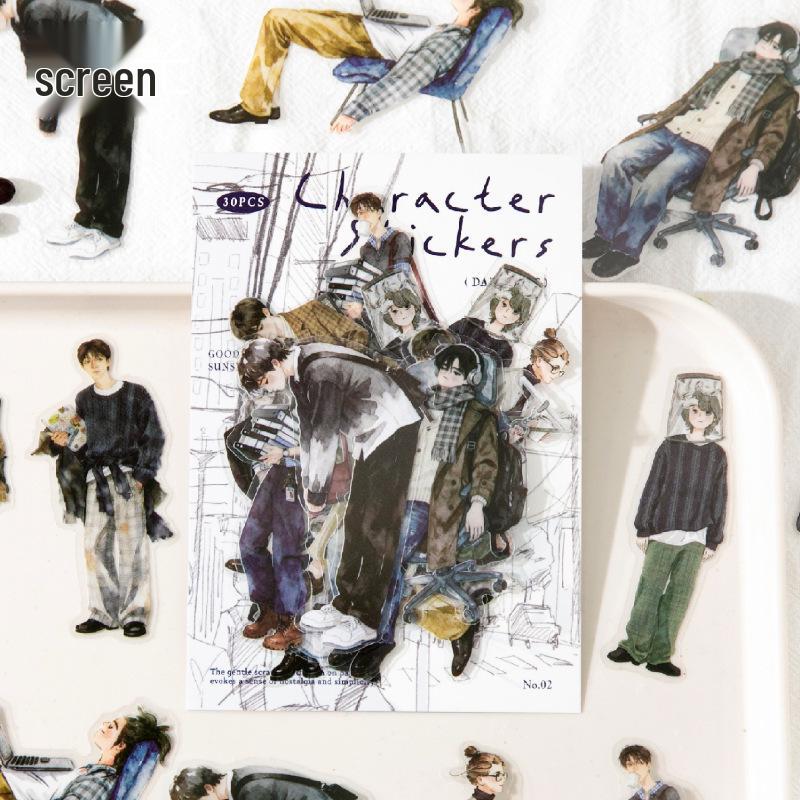 Twilight PET Sticker Pack: Street Corner Pedestrians Series - 30 Sheets, 6 Styles, Person Life Theme Journal Stickers
