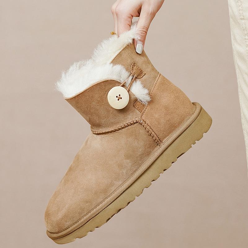 Foreign Trade New Winter Warm Thick-soled Fur Integrated Women's Snow Boots Piled Thickened Solid Color Button Cotton Shoes Boots
