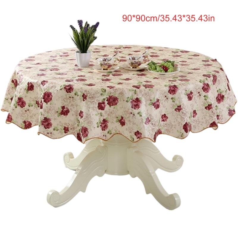 Florals Pattern Tablecloth Oilproof Waterproofs Easy Cleaning Round Table Cover for Home Restaurant Decors Table Cloth