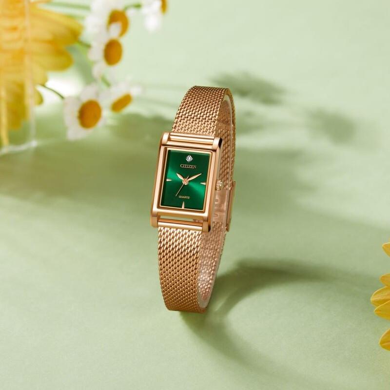 Dámské čtvercové hodinky CITIZEN Juicy Tint Quartz se zeleným ciferníkem