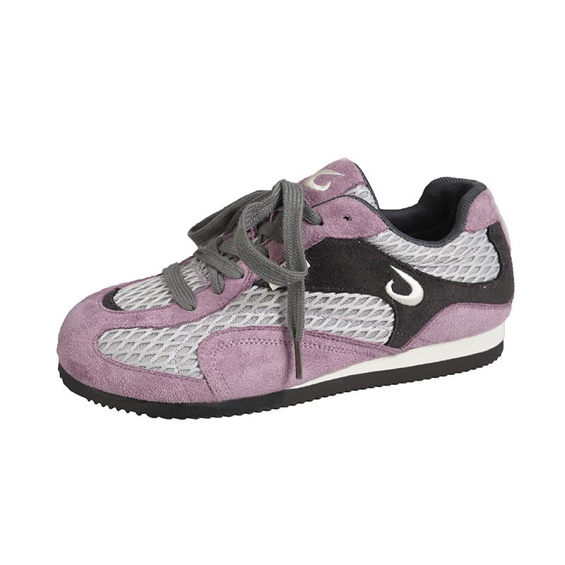 Fashion Mesh Breathable Casual Flats Women Summer New Round Toe Spliced Front Lace-Up Soft Sole Versatile Retro Fishnet Single Shoes