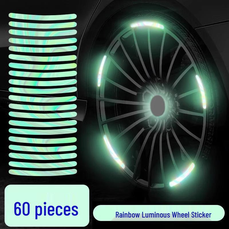 60-Piece Reflective Car Wheel Hub Decorative & Warning Stickers - Newcomer Special