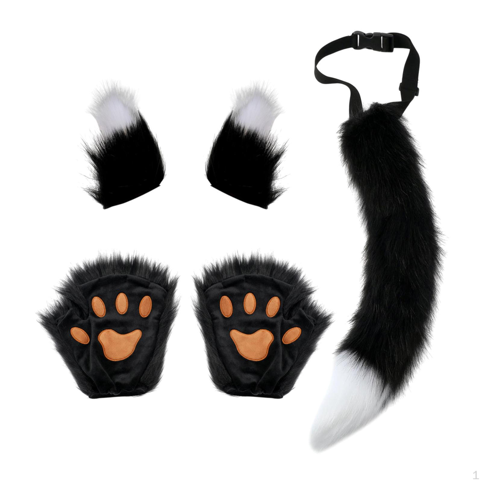 

Animal Costume Accessory Set with Faux Ears And Tail for Celebrations Black White
