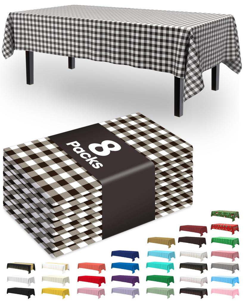 Pureegg Plastic Table Cloth Disposable 8 Pack, 54 x 108 Inch Table Cloths, Graduation Decorations Class of 2025, Graduation Party Tablecloths,