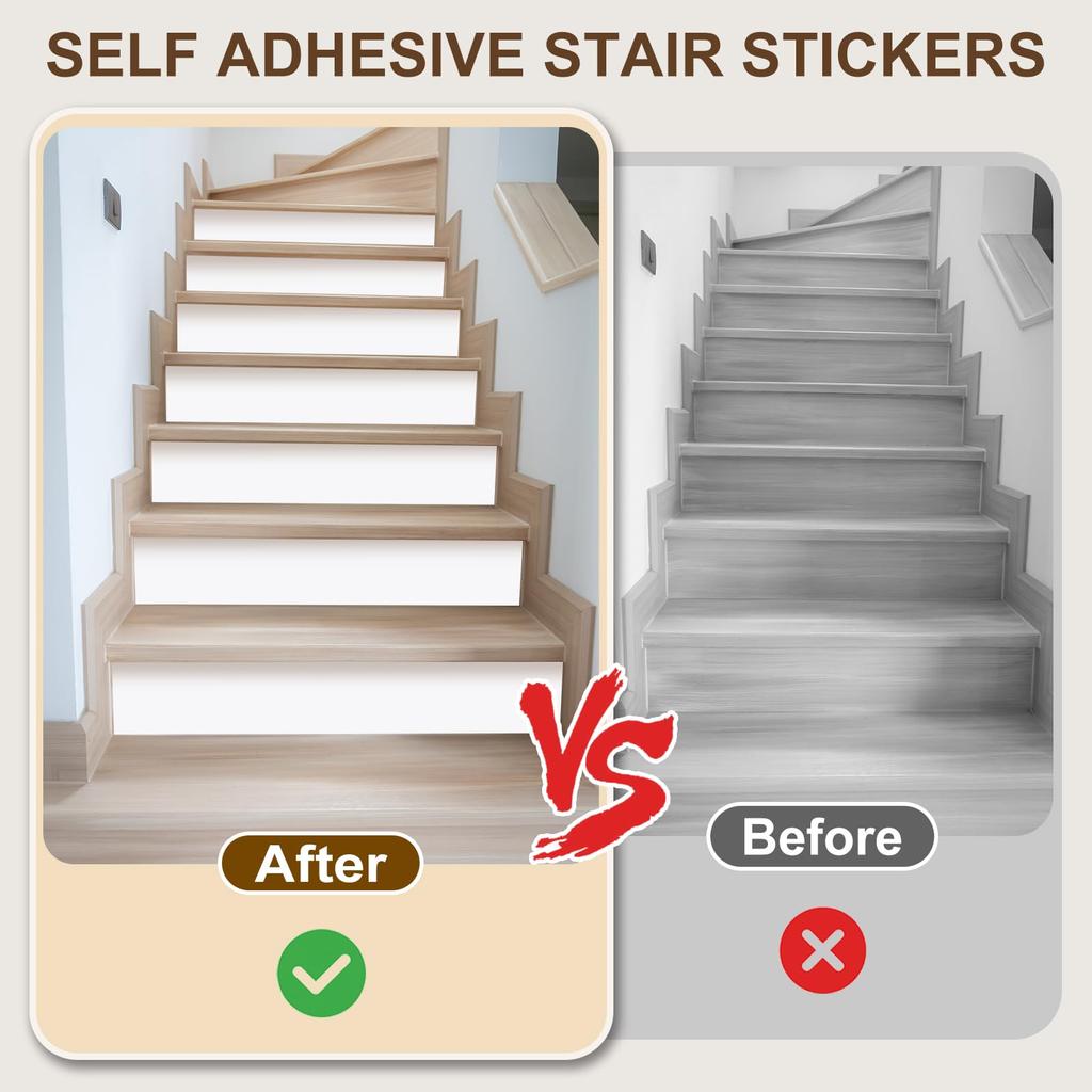 uxcell Stair x Waterproof Removable Vinyl Stair Tile Stair Tile Stickers with Scraper 42-Pack Self-Adhesive Stickers, 7.09" 39.37" Decals, (White)