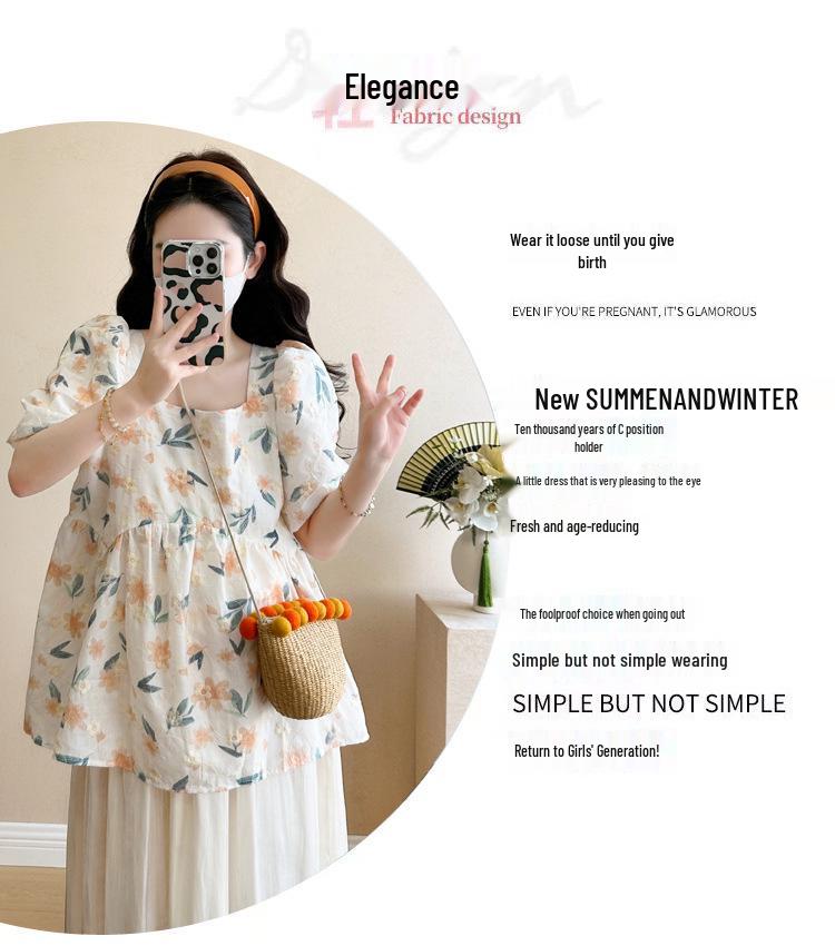 Women's Maternity Summer Doll Shirt & Shorts Two-Piece Set - Fashionable Short Sleeve Outfit for Outings