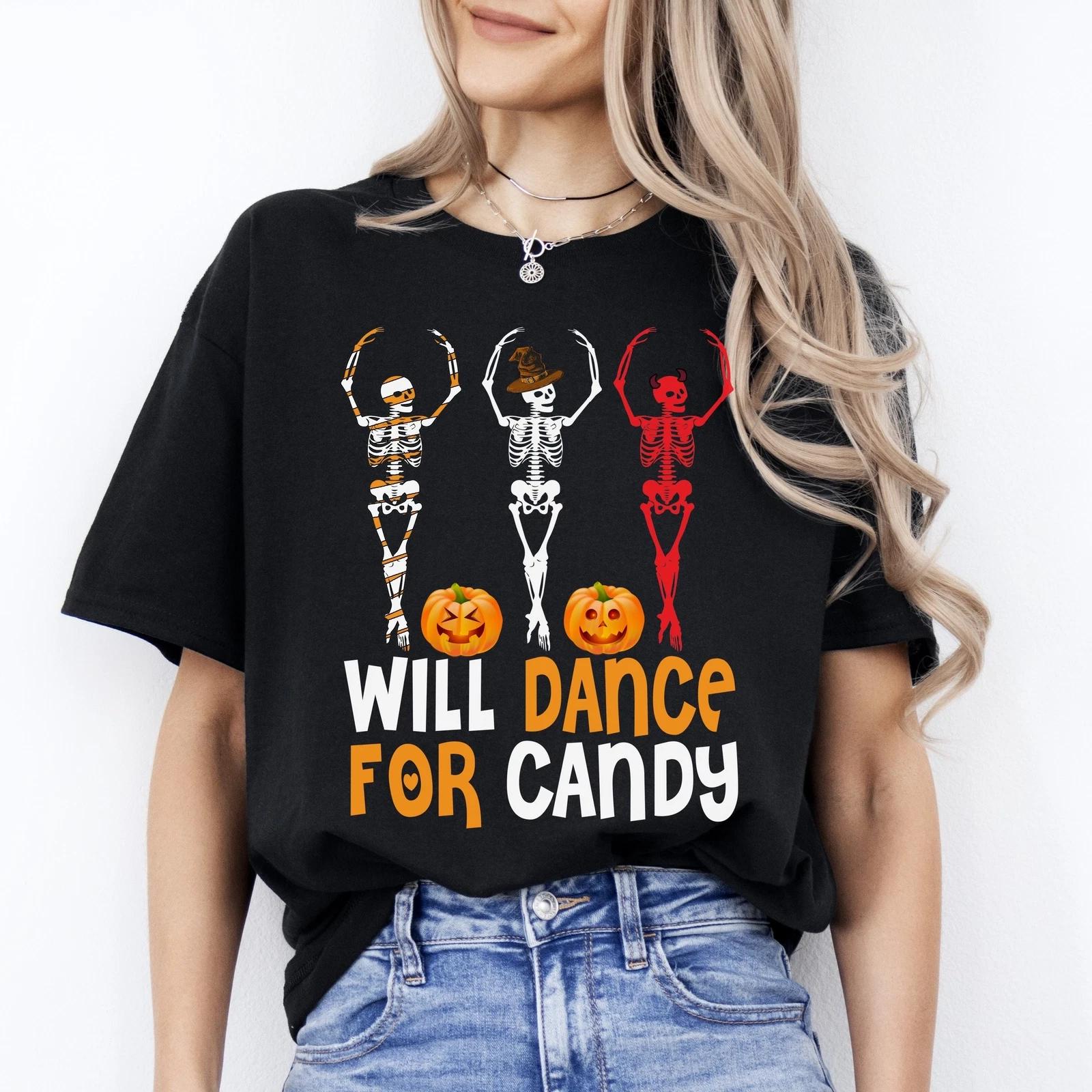 Will dance for candy Halloween Unisex T-Shirt Scary skeleton dancer dance teache S