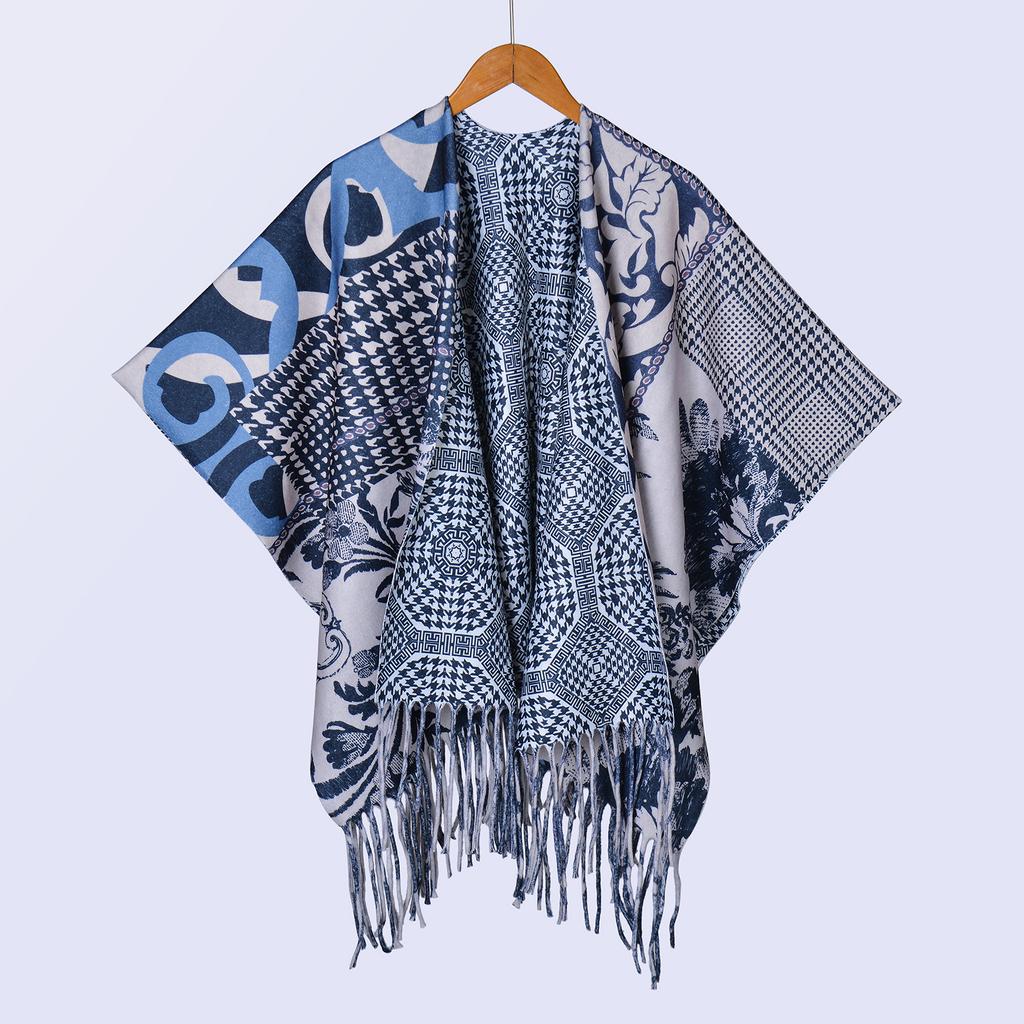 New National Style Ink Double-sided Thickened Shawl with Women's Autumn and Winter Retro High-end Photo Shawl Large Cape