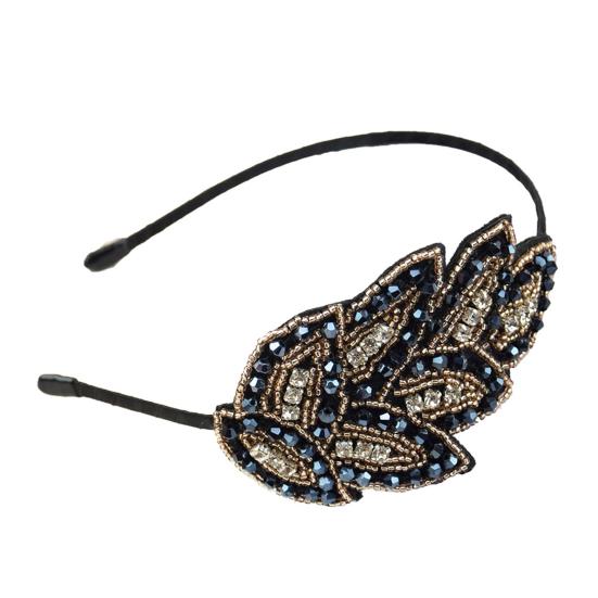 Elastic Non-slip Girls Headband Headwear Rhinestone Leaves Decor Thin Hair Hoop Hair Accessories C