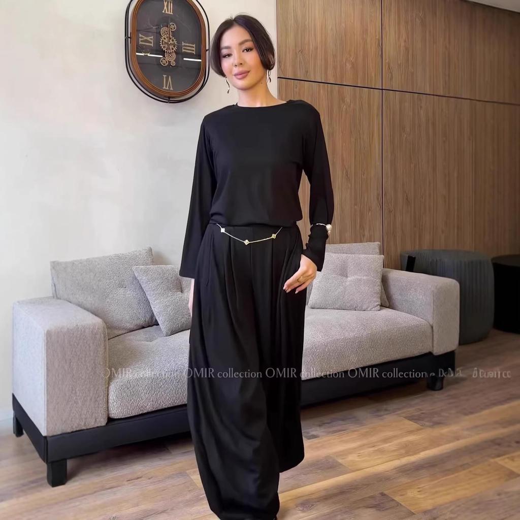 Spring 2026 Women's Solid Color Loose Long Sleeve Top & Wide Leg Pants Suit