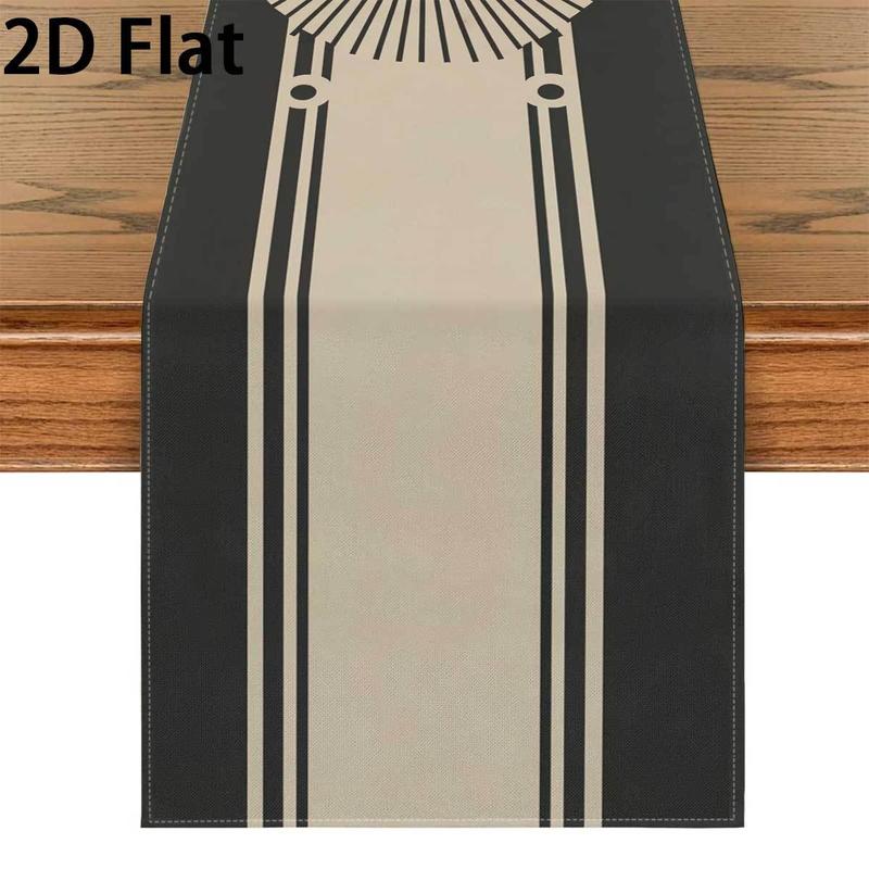Art Deco Geometric Stripe Table Runner, Retro Black Beige Table Decor 40x140cm