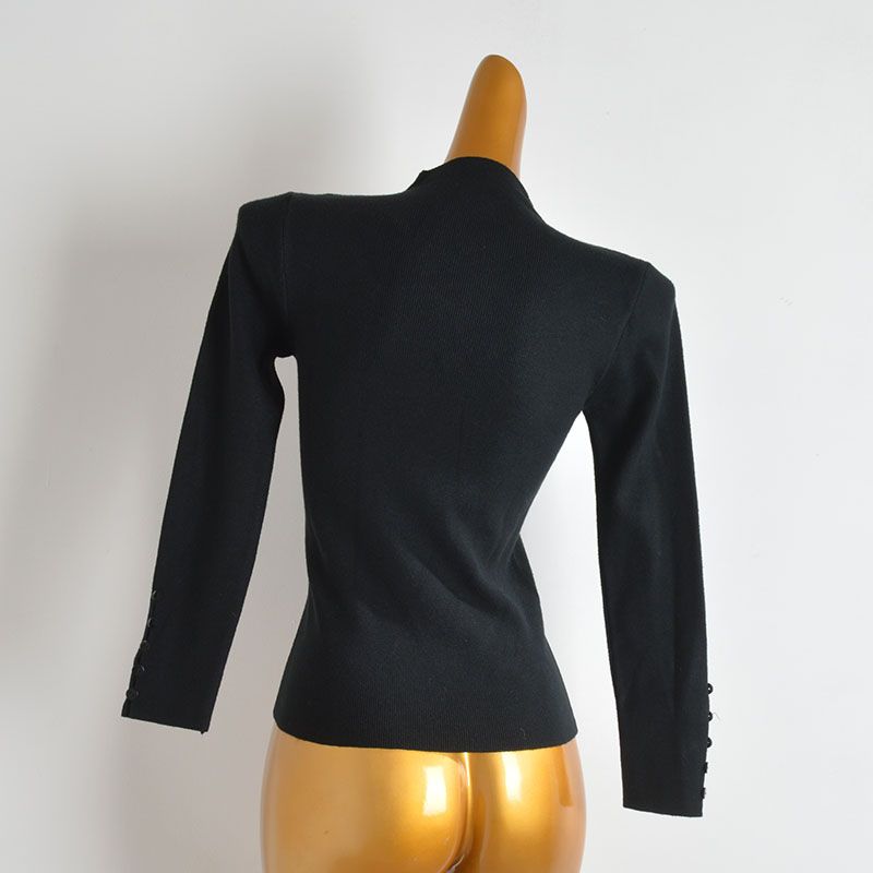 New Arrival Pure Color Stand Collar Pullover Cut Out Shoulder-Baring Sweater Women's Clothing Slim Fit Slimming Long Sleeves Bottoming Shirt Tops