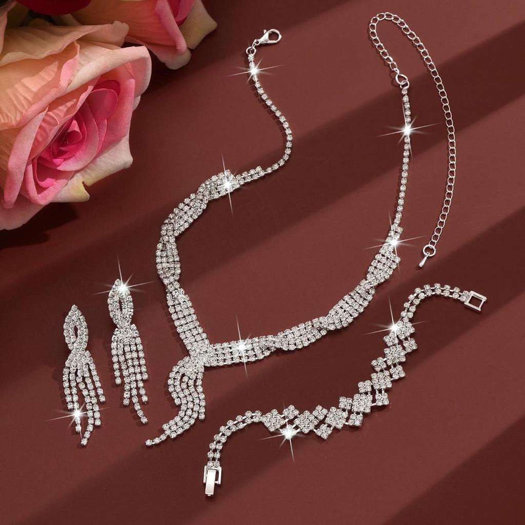 Silberschmuck-Set: Damen-Hochzeitsfotografie-Accessoires mit Halskette & Ohrringen in unabhängiger Verpackung