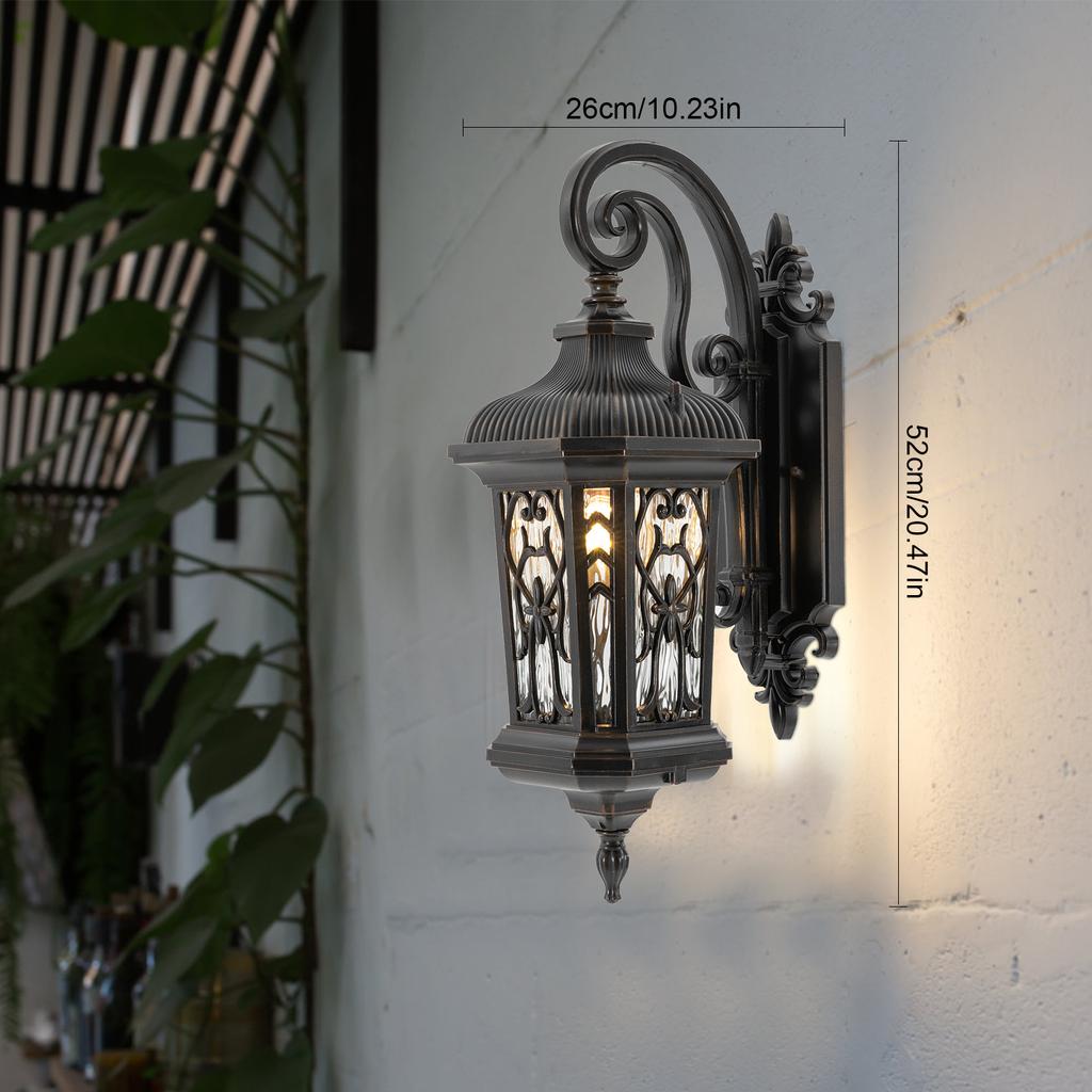 Vintage Window Pattern Wall Sconce, Antique Gold Finish Small Outdoor Wall Light, Upside Down Mount, For Porch Patio Garage