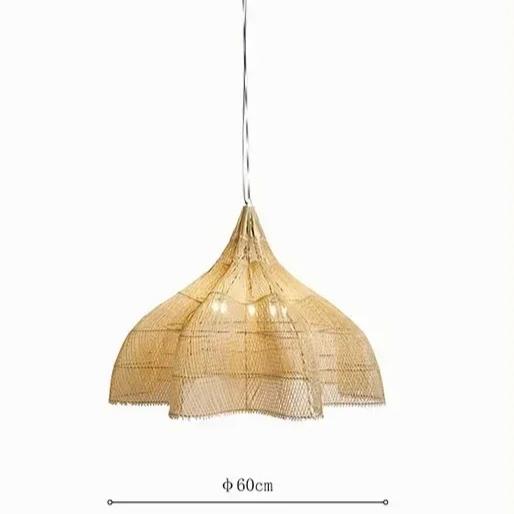 Japanese Style Wabi-sabi Retro Rattan Chandelier Creative Living Room Restaurant Box Pendants LIghts Hotel Living Room Lamps LED