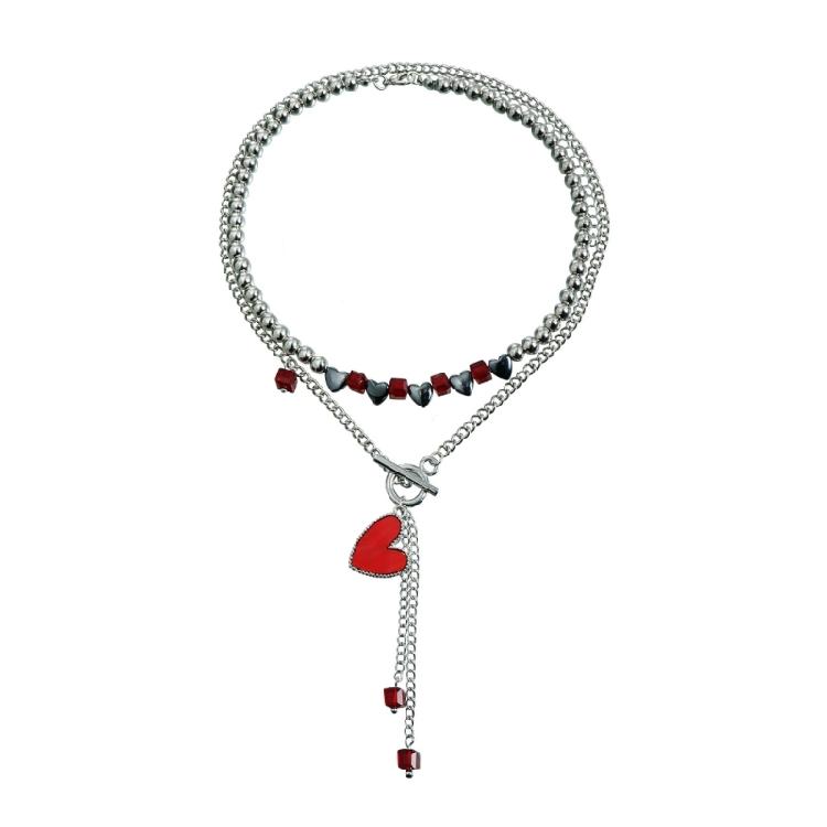 Eye-Catching Adjustable Necklace Multilayer Beads Jewelry Heart Neck Jewelry Everyday Wear Necklace Suitable for Daily 1