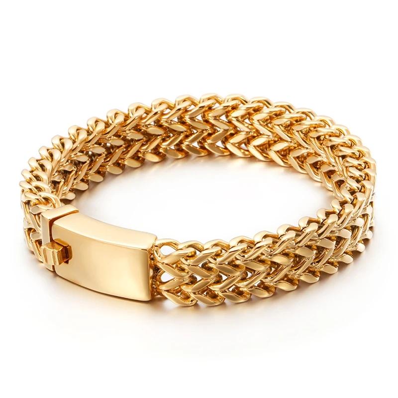 Wide Mesh Chain Bracelet for Men Shiny Rock Cool Boy Wristband Heavy Metal Jewelry Gift
