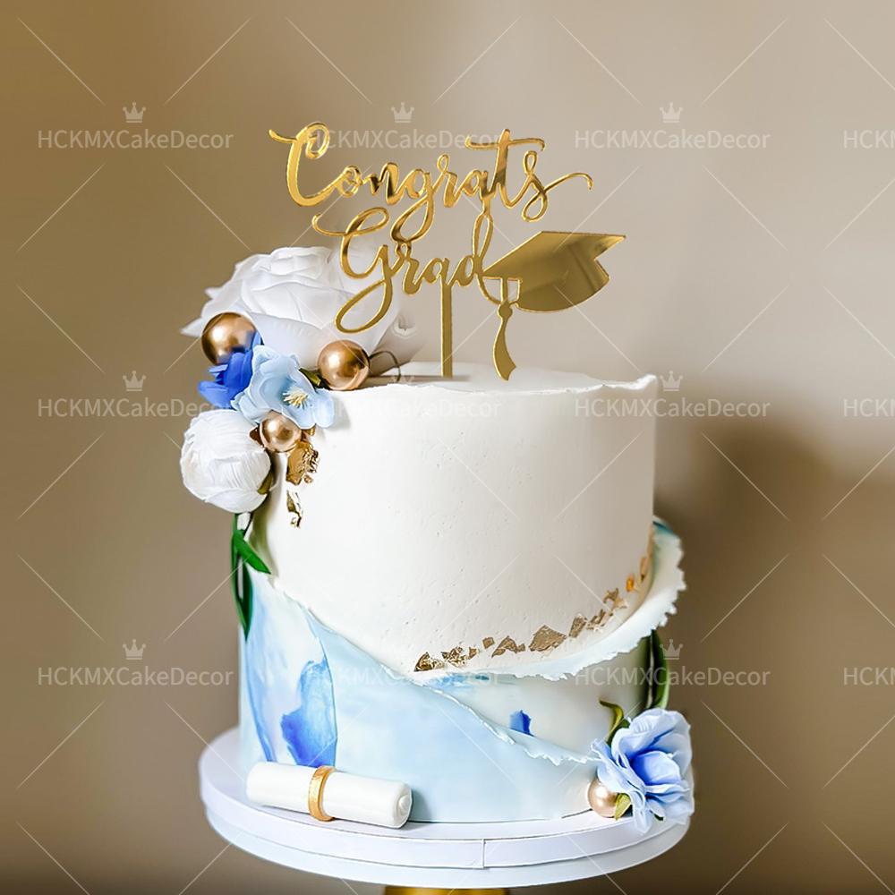 3pcs Gold Black Acrylic Graduation Cake Decorations for Congratulations Graduation Party Cake Topper Decorations Plugin