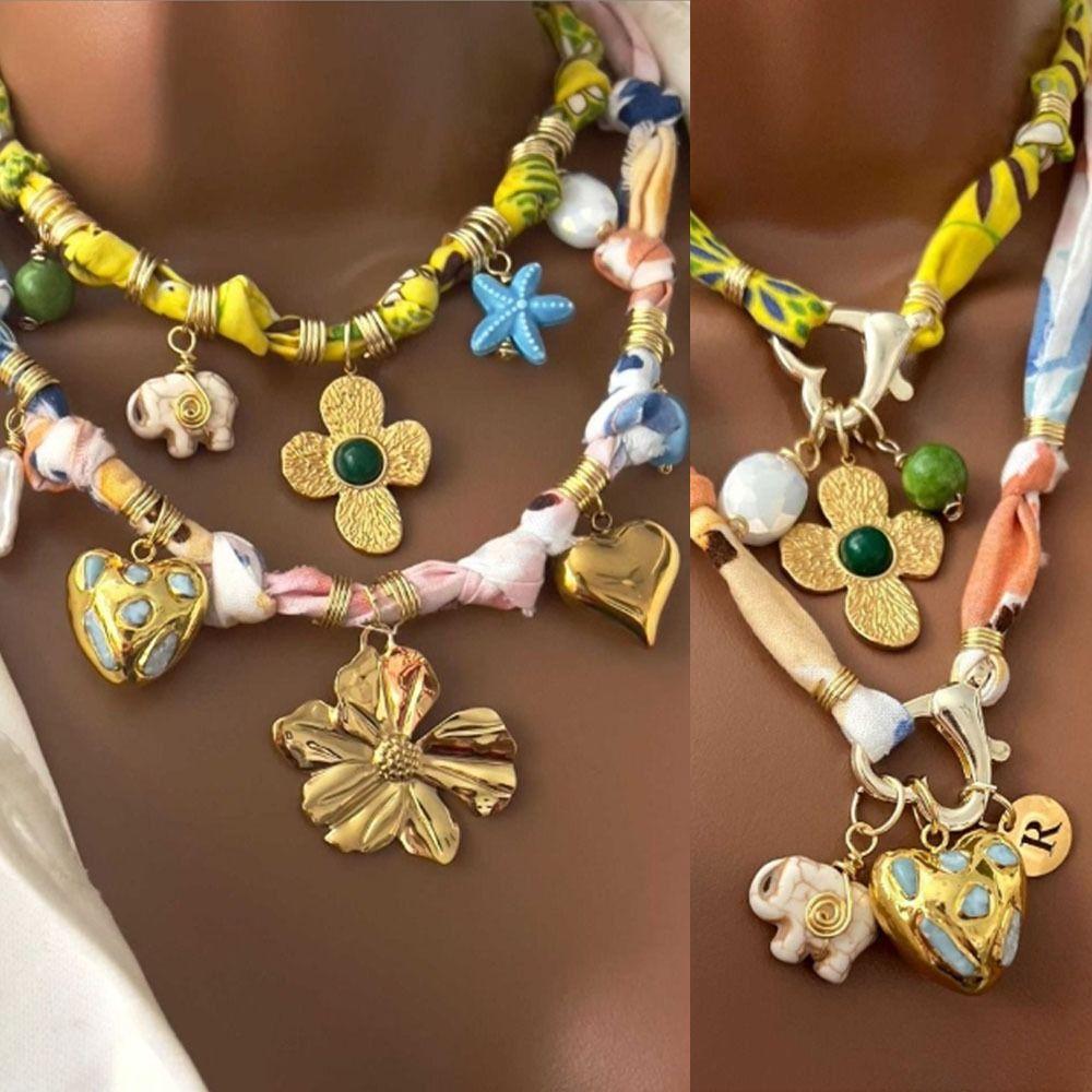 Stainless Steel Cloth Wrap Scarf Necklace Bohemian Beaded Necklace New Charm Pendant