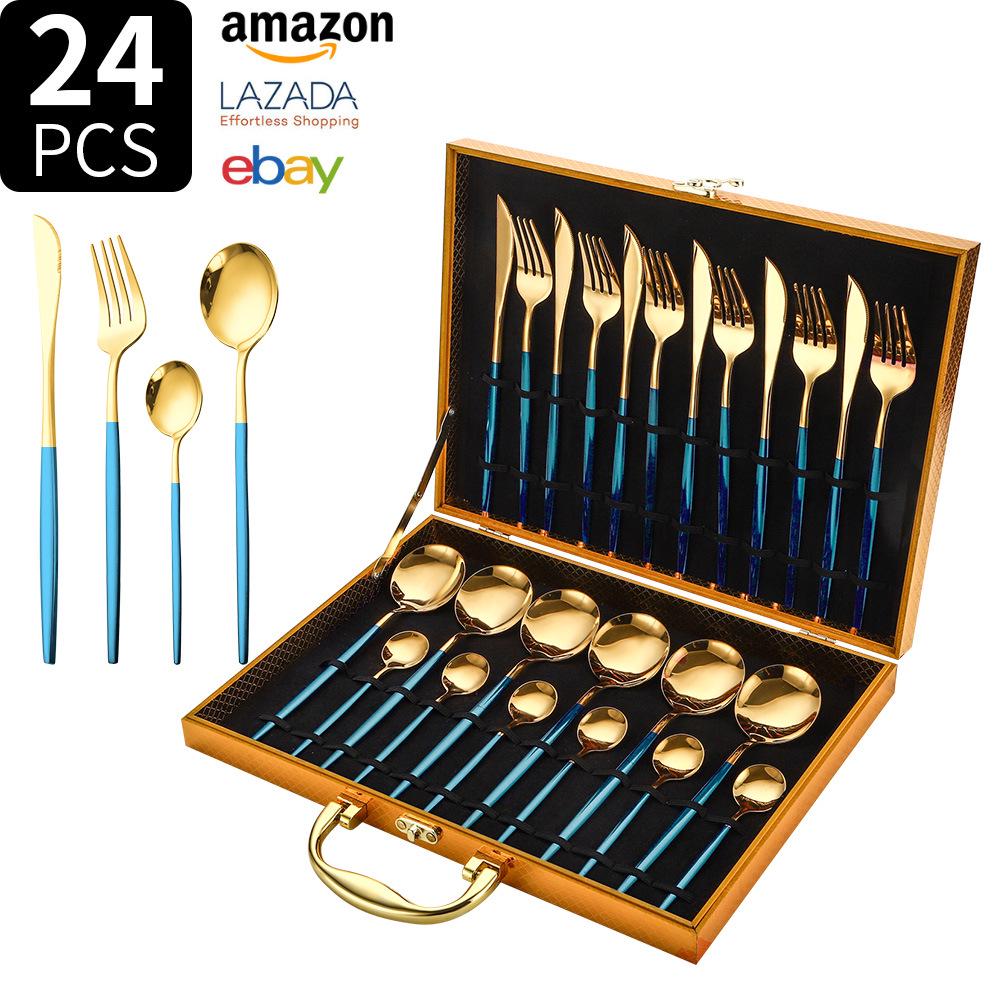 24-Piece Stainless Steel Cutlery Set with Steak Knife, Fork, and Spoon In Gift Box, Portugal-Edition.