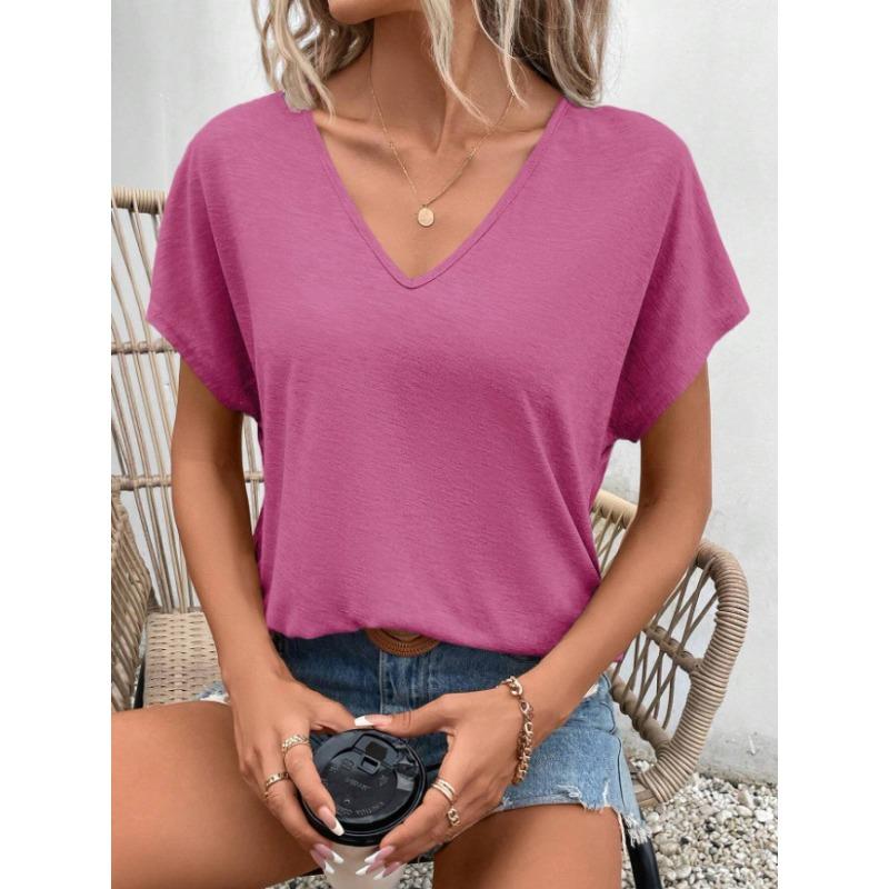 Kurzärmeliges Damen-T-ShirtV-Ausschnitt Lässiges Sommeroberteil,dünn und Modisch Vielseitig