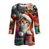 Women's Fashionable And Casual Three-quarter Sleeve Christmas Printed Round-neck Top