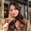 Retro Thicken Warm Leopard Print Scarf For Women Windproof Faux Fur Scarf Soft Faux Collar Cross Scarf Winter Scarf Neck Wrap