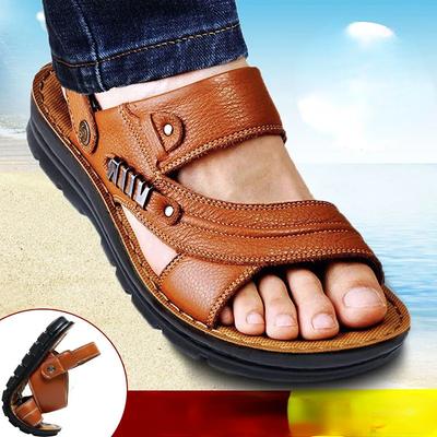 Sandals Men 39 Beach Shoes Cow Quality Genuine Leather Non-slip Mens Slippers Breathable Two Uses Man Sandals Male Slippers