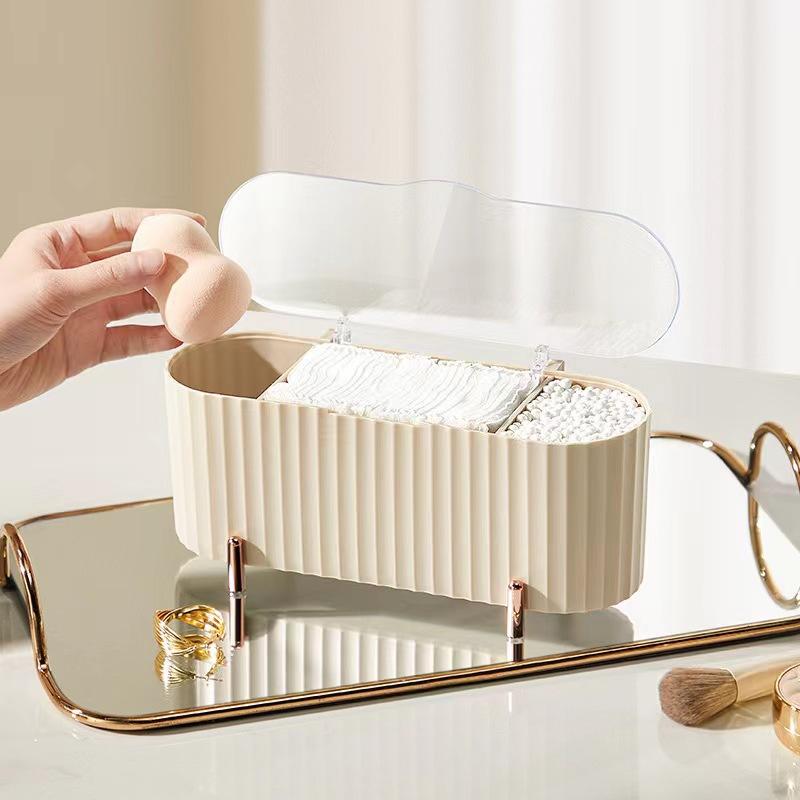 3Grid Makeup Organizer Large Capacity Clear Lid Storage Box for Swabs Powder Puffs Organizer for Cosmetics Home Organization