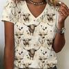 Summer Ladies 3D Printed V-Neck T-Shirt Fashion Versatile Breathable Trend Casual
