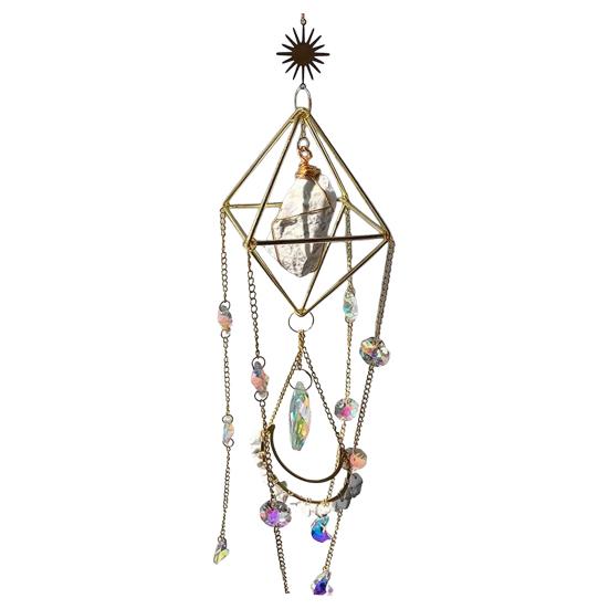 Yousheng Faux Crystal Prisms Suncatcher, Natural Stone Window Hanging Ornament, Wind Chime Rainbow Maker Pendant for Home Garden Porch R