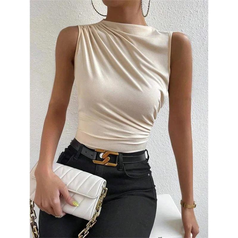 Solid Color Pleated Women's Camisole Vest Pure Color Pleated Suspender Vest for Women