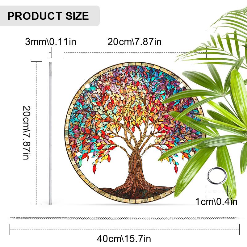 Acrylic Multicolor Tree of Life Suncatcher, Stained Glass Effect Window Hanging Ornament for Nature & Tree Lover Gifts