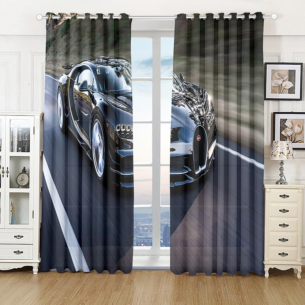 2 Panel Red Black Sports Car Racing Print Curtain Large Size Curtain for Boys Bedroom Living Room Floor-to-ceiling Window Drape