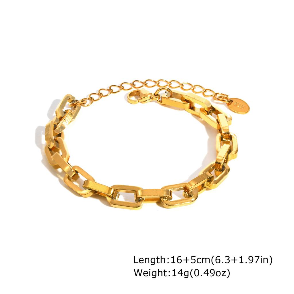 Gold Plated Paperclip Chunky Chain Bracelet Rhombus Geometric Minimalist Bracelets for Women Stainless Steel Irregular Jewelry