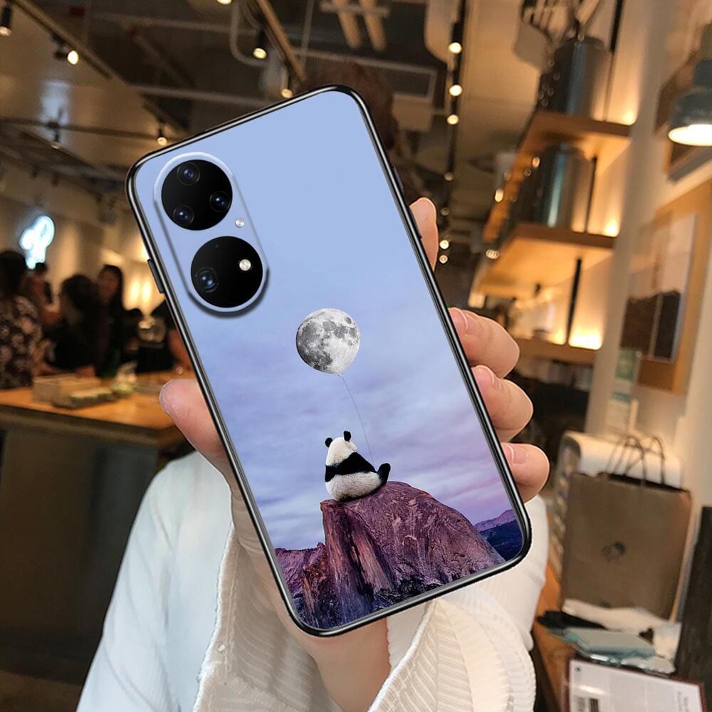 Super roztomilé pouzdro na telefon Panda pro Huawei p50 P40 p30 P20 10 9 8 Lite E Pro Plus Black Etui Coque Painting Hoesjes comic fas