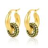 18K Gold Inlaid Zircon Double Ring Earrings - Fashionable Geometric Luxury Hoops for Women