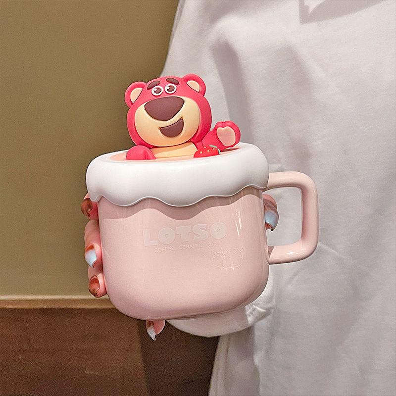 Strawberry Bear Mug Ceramic Water Cup Female Birthday Gift Couple Pair Cup Office Essential Coffee Cup