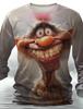 Funny animal design retro men 3D printing street casual daily gray longsleeved round neck shirt spring and autumn clothing