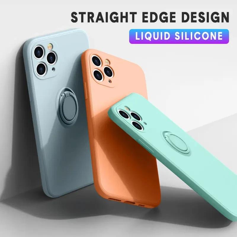 Liquid Silicone Magnetic Bracket Ring Phone Cases For IPhone 15 14 13 12 11 Pro Max Mini X XS XR 8 7 Plus Shockproof Back ';\[].