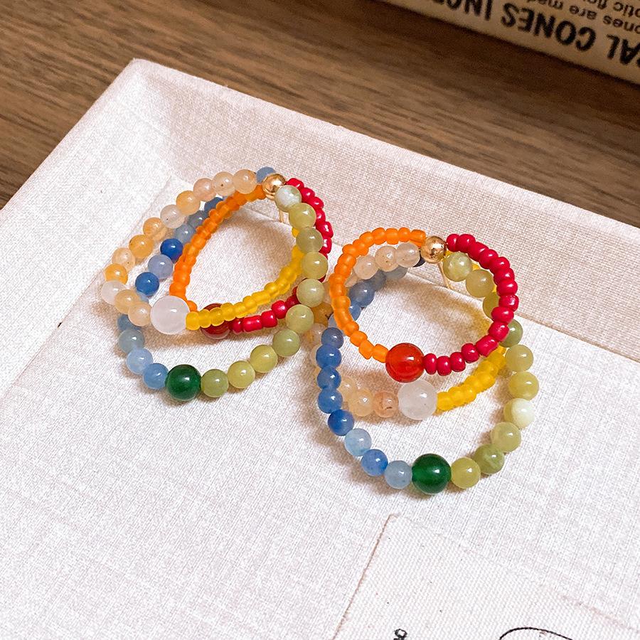 

Silver needle natural stone beaded geometric stud earrings dopamine fresh earrings women s fashion simple earrings design sense niche