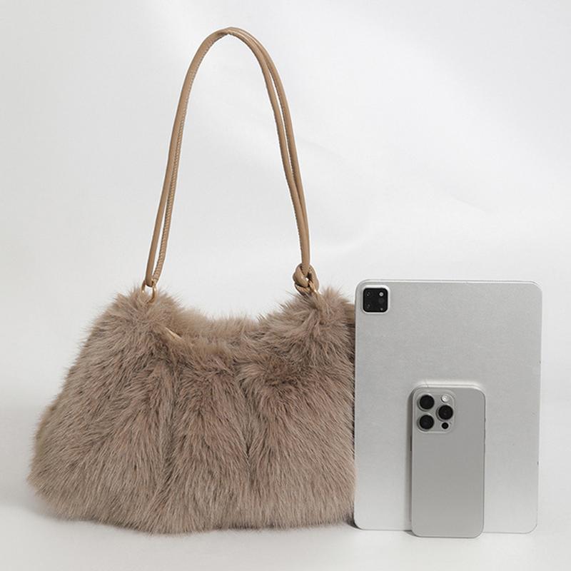 Yogodlns Women's Autumn and Winter Handbag Imitation Fur Fashion Hundred with Plush Bag Solid Color Large Capacity Zipper Shoulder Bag