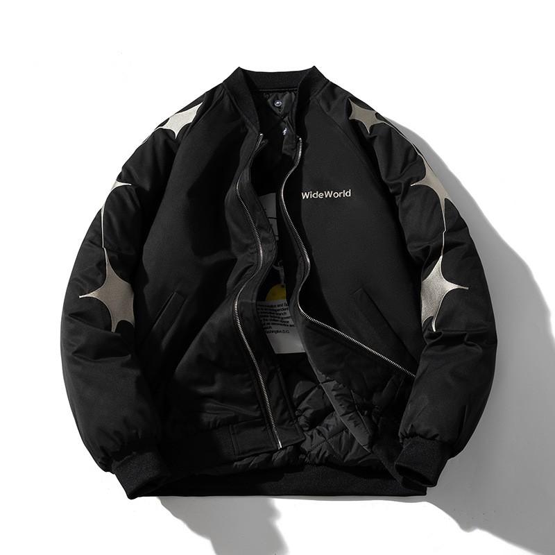 Star Embroidery Bomber Jacket Men Women Streetwear Casual Padded Baseball