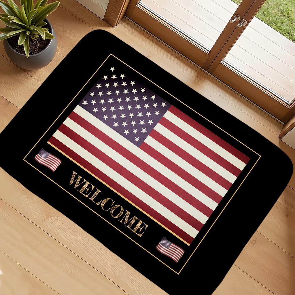 American Flag Welcome Doormat Patriotic USA Stars and Stripes Entrance Rug Classic Non-Slip Welcome Floor Mat for Home Decor