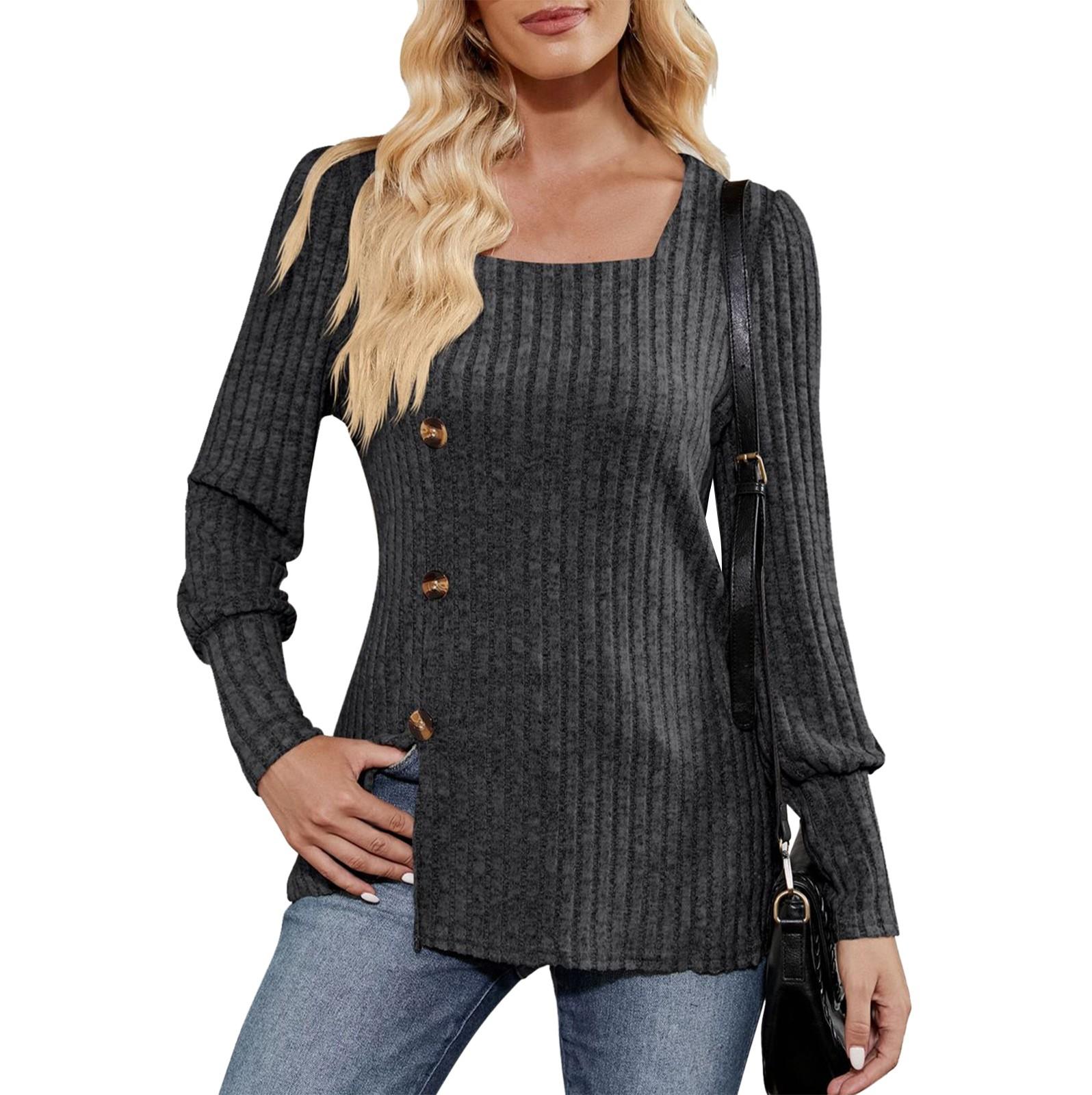 

Женская зимняя футболка-свитер с квадратным вырезом и длинными рукавами XL