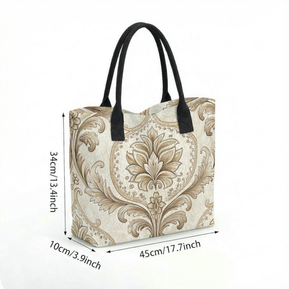Elegant Damask Pattern Tote Bag Large Capacity Daily Handbag Fashion Casual Shoulder Bag for Women