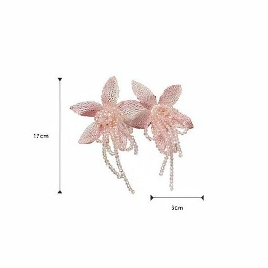 Elegant Pink Tassel Flower Stud Earrings - Exaggerated Fairy Style for Seaside Vacations