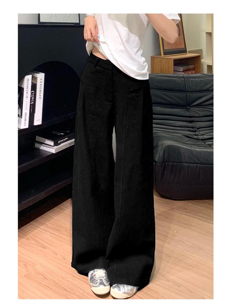 Women's High-Waisted White Linen Wide-Leg Pants - Spring 2026 Old Money Style, Comfortable Straight Cotton Linen Suit Casual Wear