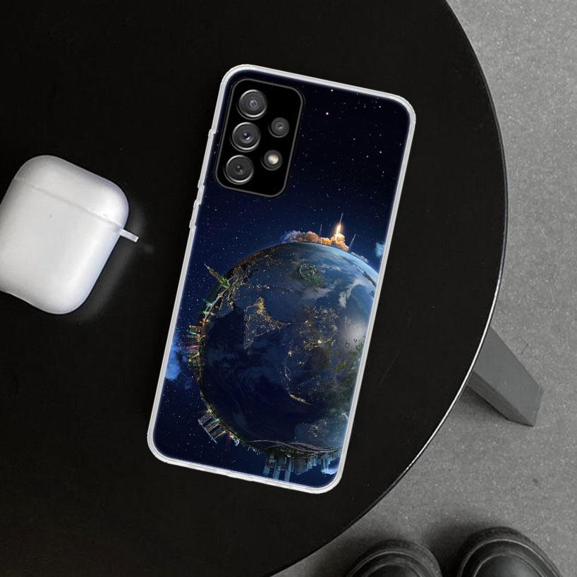 Erdsterne Weltraum Handyhülle Cover für Samsung Galaxy A12 A22 A32 A52 A72 A02S A51 A50S A31 A20S A10S Note 20 Ultra 10 Plus Gala