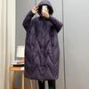 2026 Winter Korean Loose Hooded Thickened White Down Medium and Long Down Jacket Casual Comfortable Coats  Zipper Warm Clothing